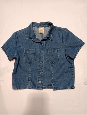 BOBBIE BROOKS soft 100% cotton denim button up short sleeve top, S